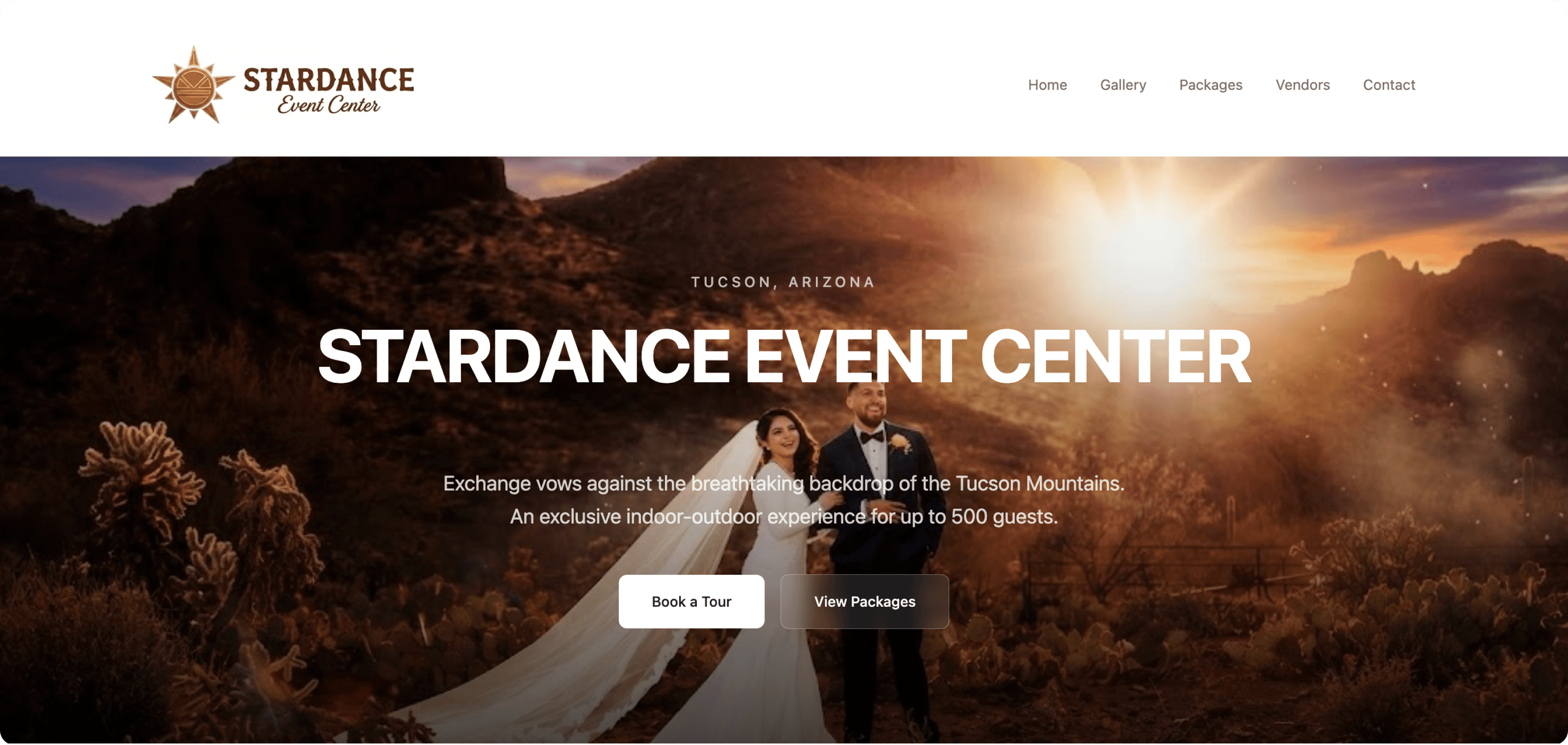Stardance Event Center homepage hero and navigation